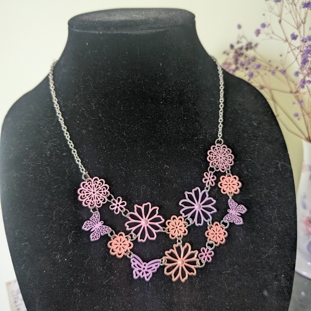 Floral Pink and Purple Necklace